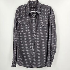 Tun Haul Long Sleeve Button Front Shirt Mens Size XL Charcoal Aztec Print Gray